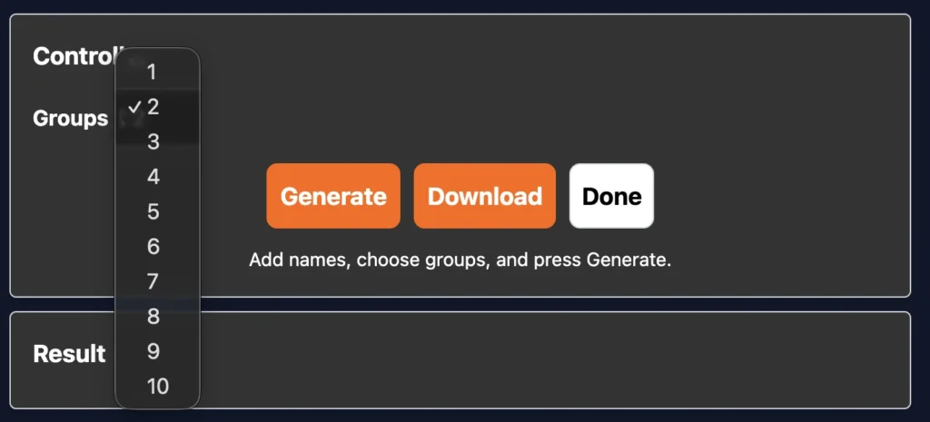 Random team name generator groups selection Randomgens.com