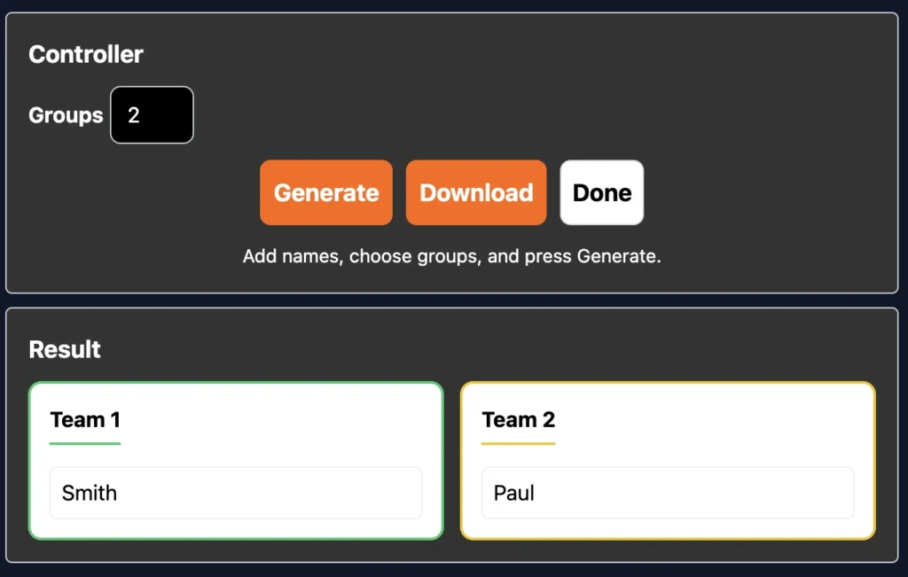 Random team name generator result example Randomgens.com