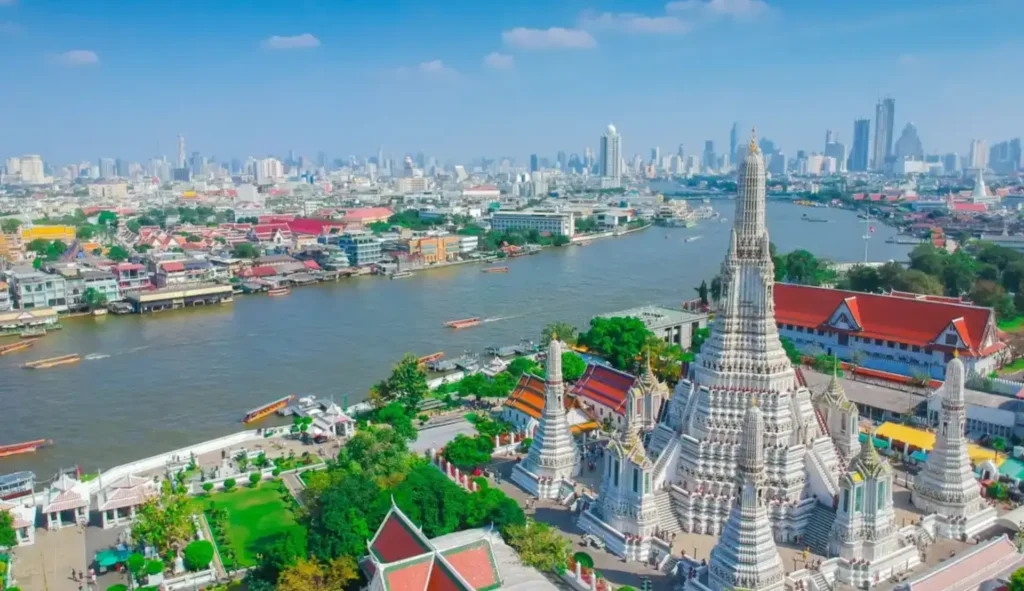 bangkok wat arun temple river view thailand skyline travel destination