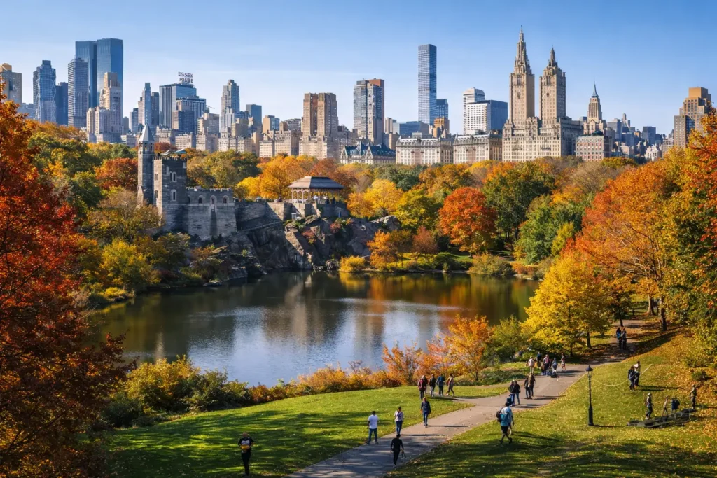 new york city central park skyline autumn view usa travel destination