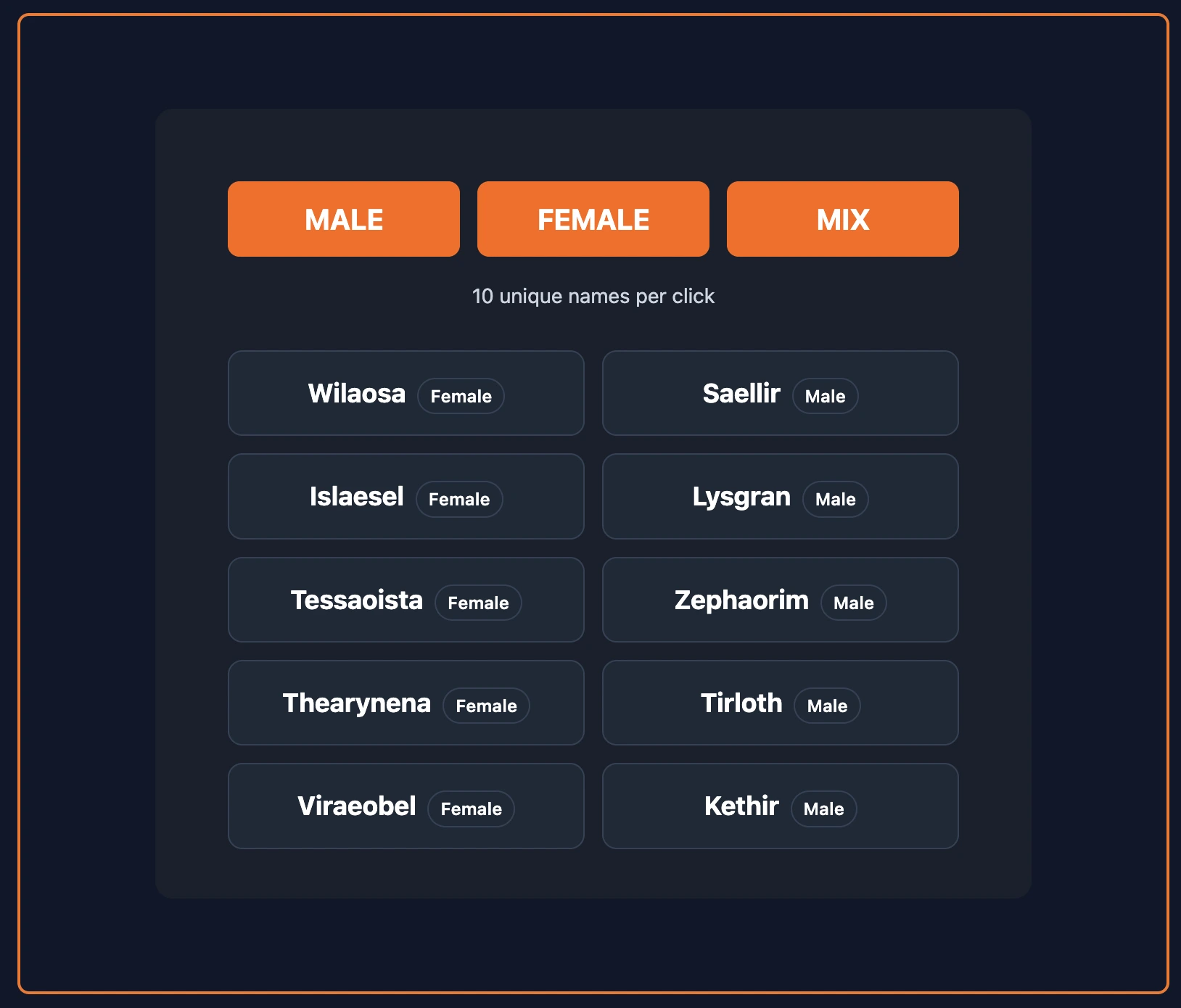Wizard Name 2 random wizard name generator example showing male female and mix wizard names