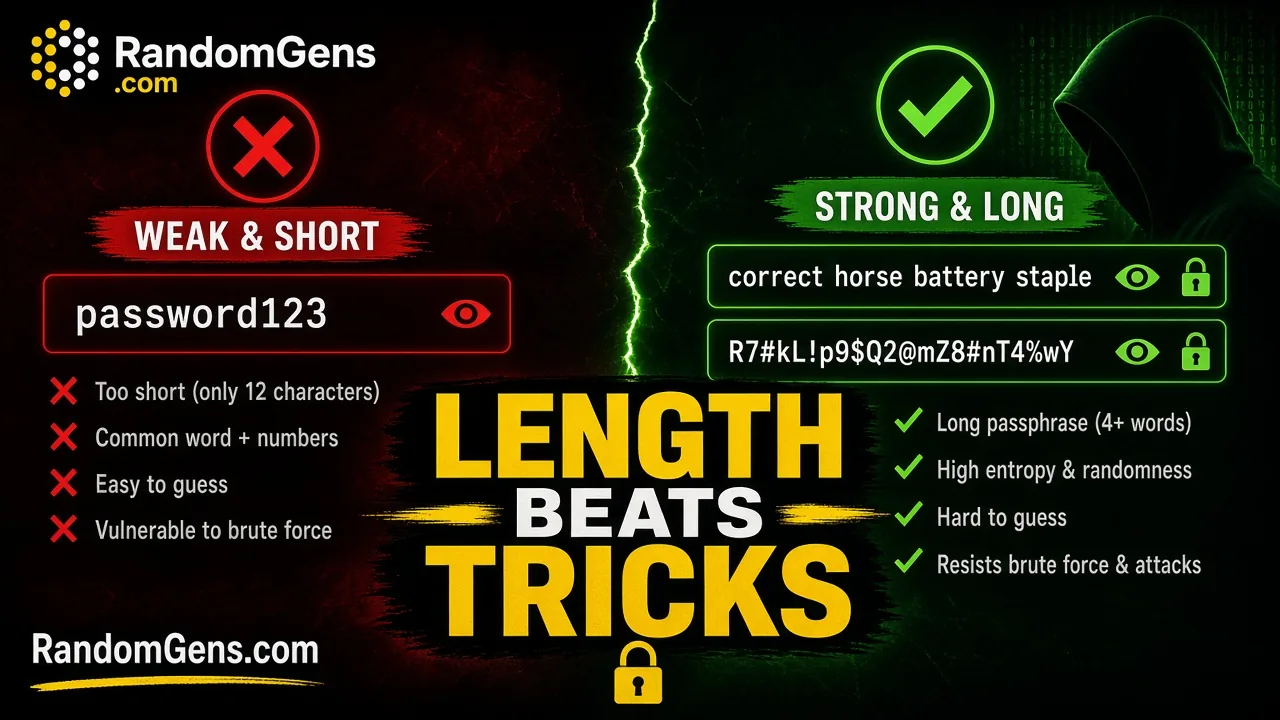 How to Create a Strong Password: 5 Proven Easy Tips 2 How to create a strong password: weak short password vs long passphrase and strong random string